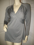 Womens Tops GRAY GREY V-Neck Vneck Empire Waist Long Sleeve TOP BLOUSE size Small Versatile Flexible Uses Women Clothes Clothing Fall Season Wear Attire