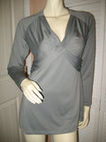 Womens Tops GRAY GREY V-Neck Vneck Empire Waist Long Sleeve TOP BLOUSE size Small Versatile Flexible Uses Women Clothes Clothing Fall Season Wear Attire