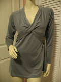 Womens Tops GRAY GREY V-Neck Vneck Empire Waist Long Sleeve TOP BLOUSE Small Women Clothes