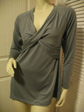 Womens Tops GRAY GREY V-Neck Vneck Empire Waist Long Sleeve TOP BLOUSE Small Women Clothes