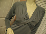 Womens Tops GRAY GREY V-Neck Vneck Empire Waist Long Sleeve TOP BLOUSE Small Women Clothes