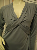 Womens Tops GRAY GREY V-Neck Vneck Empire Waist Long Sleeve TOP BLOUSE Small Women Clothes