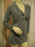 Womens Tops GRAY GREY V-Neck Vneck Empire Waist Long Sleeve TOP BLOUSE Small Women Clothes