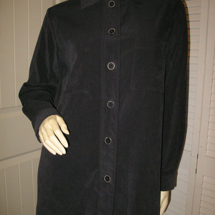 HARVE BENARD by BENARD HOLTZMAN Womens Tops Shirts Dark GRAY GREY BLACK Long Sleeve Button Down Collar Collared TOP POLO SHIRT size Medium Women Business Career Attire Office Work Wear Woman Clothes Fashion Clothing