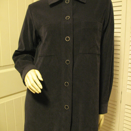 HARVE BENARD by BENARD HOLTZMAN Womens Tops Shirts Dark GRAY GREY BLACK Long Sleeve Button Down Collar Collared TOP POLO SHIRT size Medium Women Business Career Attire Office Work Wear Woman Clothes Fashion Clothing