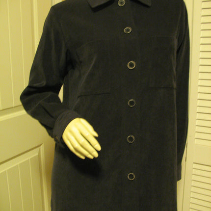 HARVE BENARD by BENARD HOLTZMAN Womens Tops Shirts Dark GRAY GREY BLACK Long Sleeve Button Down Collar Collared TOP POLO SHIRT size Medium Women Business Career Attire Office Work Wear Woman Clothes Fashion Clothing