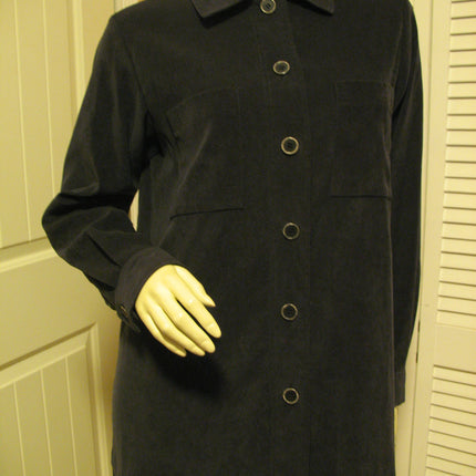 HARVE BENARD by BENARD HOLTZMAN Womens Tops Shirts Dark GRAY GREY BLACK Long Sleeve Button Down Collar Collared TOP POLO SHIRT size Medium Women Business Career Attire Office Work Wear Woman Clothes Fashion Clothing