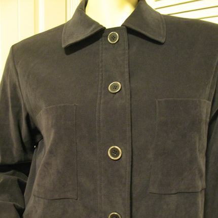 HARVE BENARD by BENARD HOLTZMAN Womens Tops Shirts Dark GRAY GREY BLACK Long Sleeve Button Down Collar Collared TOP POLO SHIRT size Medium Women Business Career Attire Office Work Wear Woman Clothes Fashion Clothing