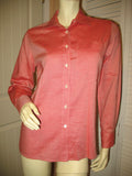 NEW MADE In ITALY Womens Tops Shirts RED ORANGE White Long Sleeve Button Down Pocket Pockets Collar Collared POLO SHIRT TOP size Medium Women Business Career Attire Woman Office Work Wear Fashion Clothes Clothing 100% Cotton
