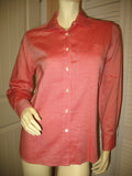 NEW MADE In ITALY Womens Tops Shirts RED ORANGE White Long Sleeve Button Down Pocket Pockets Collar Collared POLO SHIRT TOP size Medium Women Business Career Attire Woman Office Work Wear Fashion Clothes Clothing 100% Cotton