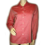 NEW MADE In ITALY Womens Tops Shirts RED ORANGE White Long Sleeve Button Down Pocket Pockets Collar Collared POLO SHIRT TOP size Medium Women Business Career Attire Woman Office Work Wear Fashion Clothes Clothing 100% Cotton