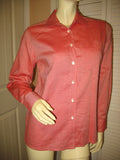 NEW MADE In ITALY Womens Tops Shirts RED ORANGE White Long Sleeve Button Down Pocket Pockets Collar Collared POLO SHIRT TOP size Medium Women Business Career Attire Woman Office Work Wear Fashion Clothes Clothing 100% Cotton