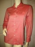 NEW MADE In ITALY Womens Tops Shirts RED ORANGE White Long Sleeve Button Down Pocket Pockets Collar Collared POLO SHIRT TOP size Medium Women Business Career Attire Woman Office Work Wear Fashion Clothes Clothing 100% Cotton