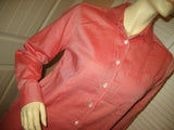 NEW MADE In ITALY Womens Tops Shirts RED ORANGE White Long Sleeve Button Down Pocket Pockets Collar Collared POLO SHIRT TOP size Medium Women Business Career Attire Woman Office Work Wear Fashion Clothes Clothing 100% Cotton