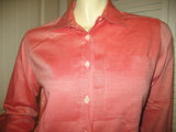 NEW MADE In ITALY Womens Tops Shirts RED ORANGE White Long Sleeve Button Down Pocket Pockets Collar Collared POLO SHIRT TOP size Medium Women Business Career Attire Woman Office Work Wear Fashion Clothes Clothing 100% Cotton