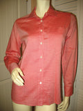 NEW MADE In ITALY Womens Tops Shirts RED ORANGE White Long Sleeve Button Down Pocket Pockets Collar Collared POLO SHIRT TOP size Medium Women Business Career Attire Woman Office Work Wear Fashion Clothes Clothing 100% Cotton