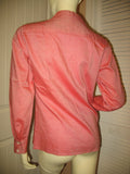 NEW MADE In ITALY Womens Tops Shirts RED ORANGE White Long Sleeve Button Down Pocket Pockets Collar Collared POLO SHIRT TOP size Medium Women Business Career Attire Woman Office Work Wear Fashion Clothes Clothing 100% Cotton