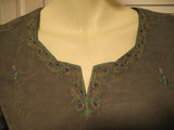 NEW Womens Tops OLIVE GREEN Gold Embroidery BELL LONG SLEEVE TOP Asian Indian Style Clothes Clothing Medium