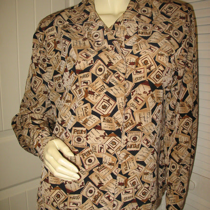 Womens Tops MADE In USA PENDLETON Earth Tone BEIGE BROWN BLACK Graphic Prints Printed Pattern Long Sleeve Button Down Collar Collared TOP SHIRT Casual Wear Casuals Occasion Attire Women Clothes Clothing