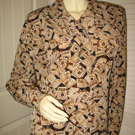 Womens Tops MADE In USA PENDLETON Earth Tone BEIGE BROWN BLACK Graphic Prints Printed Pattern Long Sleeve Button Down Collar Collared TOP SHIRT Casual Wear Casuals Occasion Attire Women Clothes Clothing