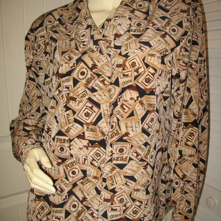 Womens Tops MADE In USA PENDLETON Earth Tone BEIGE BROWN BLACK Graphic Prints Printed Pattern Long Sleeve Button Down Collar Collared TOP SHIRT Casual Wear Casuals Occasion Attire Women Clothes Clothing