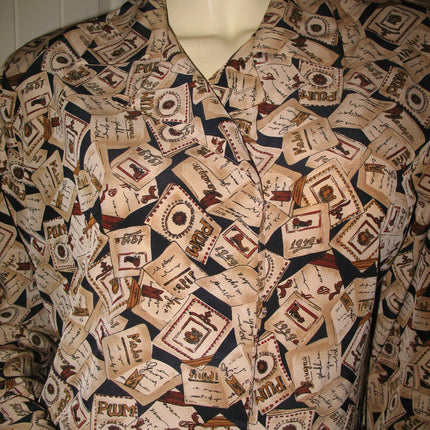 SOPHISTICATES by PENDLETON Womens Button Down Shirt Top Long Sleeve Made In USA Multicolor Beige Brown Print Medium