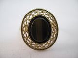 Womens Metal Gold Tone Natural BROWN AGATE? STONE OBLONG ADJUSTABLE RING 7-8-9