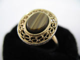 Womens Metal Gold Tone Natural BROWN AGATE? STONE OBLONG ADJUSTABLE RING 7-8-9