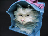 Vintage Ceramic CAT KITTY KITTEN Art Pottery BLUE Gift PAPER BAG Pink Ribbon Home Decors Decorations