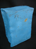 Vintage Ceramic CAT KITTY KITTEN Art Pottery BLUE Gift PAPER BAG Pink Ribbon W92
