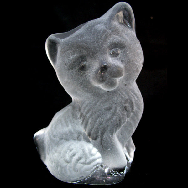 VINTAGE FROSTED Art GLASS 3D CAT CATS KITTY KITTEN Table PAPERWEIGHT Animal Figurine Figurines