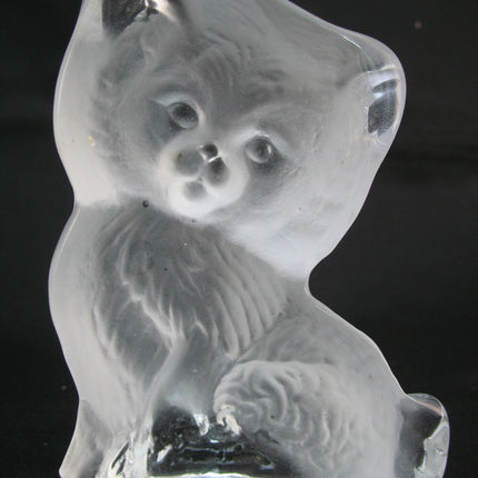 VINTAGE FROSTED Art GLASS 3D CAT CATS KITTY KITTEN Table PAPERWEIGHT Animal Figurine Figurines
