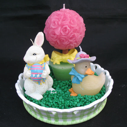AVON EASTER SPRING GARDEN CANDLE CANDLES Ceramic Dish Plate Holder Set Animals Bunny Rabbit Duck Pink Rose Tree Flower Collectible Collectibles Home Decors Decorations