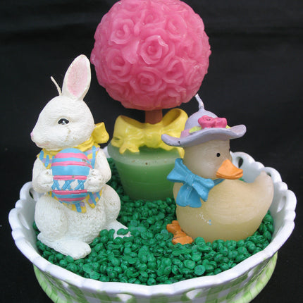 AVON EASTER SPRING GARDEN CANDLE CANDLES Ceramic Dish Plate Holder Set Animals Bunny Rabbit Duck Pink Rose Tree Flower Collectible Collectibles Home Decors Decorations