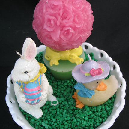 AVON EASTER SPRING GARDEN CANDLE CANDLES Ceramic Dish Plate Holder Set Animals Bunny Rabbit Duck Pink Rose Tree Flower Collectible Collectibles Home Decors Decorations