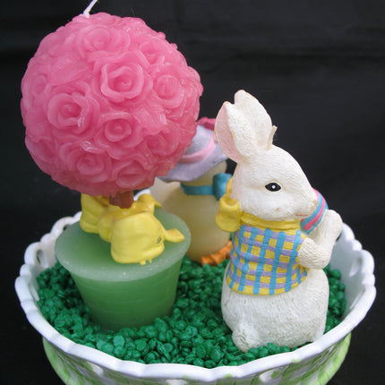 AVON EASTER SPRING GARDEN CANDLE CANDLES Ceramic Dish Plate Holder Set Animals Bunny Rabbit Duck Pink Rose Tree Flower Collectible Collectibles Home Decors Decorations