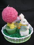 AVON EASTER SPRING GARDEN CANDLE CANDLES Ceramic Dish Plate Holder Set Animals Bunny Rabbit Duck Pink Rose Tree Flower Collectible Collectibles Home Decors Decorations
