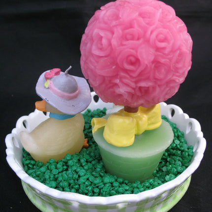 NEW AVON EASTER SPRING GARDEN CANDLE Ceramic Dish Holder SET CANDLES Bunny Rabbit Duck Pink Rose Flower