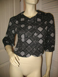 Womens Blazers Tops BLACK GRAY GREY White Check Checkered Plaid Pattern 3/4 Sleeve BLAZER TOP Women Career Office Work Wear Business Attire size Small Baby Collar Collared Button Down Cheap Affordable Clothes Clothing Wears
