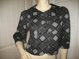 Womens Blazers Tops BLACK GRAY GREY White Check Checkered Plaid Pattern 3/4 Sleeve BLAZER TOP Women Career Office Work Wear Business Attire size Small Baby Collar Collared Button Down Cheap Affordable Clothes Clothing Wears