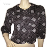 Womens Blazers Tops BLACK GRAY GREY White Check Checkered Plaid Pattern 3/4 Sleeve BLAZER TOP Women Career Office Work Wear Business Attire size Small Baby Collar Collared Button Down Cheap Affordable Clothes Clothing Wears