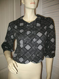 Womens Blazers Tops BLACK GRAY GREY White Check Checkered Plaid Pattern 3/4 Sleeve BLAZER TOP Women Career Office Work Wear Business Attire size Small Baby Collar Collared Button Down Cheap Affordable Clothes Clothing Wears
