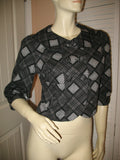Womens Blazers Tops BLACK GRAY GREY White Check Checkered Plaid Pattern 3/4 Sleeve BLAZER TOP Women Career Office Work Wear Business Attire size Small Baby Collar Collared Button Down Cheap Affordable Clothes Clothing Wears