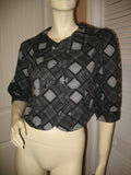 Womens Blazers Tops BLACK GRAY GREY White Check Checkered Plaid Pattern 3/4 Sleeve BLAZER TOP Women Career Office Work Wear Business Attire size Small Baby Collar Collared Button Down Cheap Affordable Clothes Clothing Wears