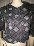 Womens Blazers Tops BLACK GRAY GREY White Check Checkered Plaid Pattern 3/4 Sleeve BLAZER TOP Women Career Office Work Wear Business Attire size Small Baby Collar Collared Button Down Cheap Affordable Clothes Clothing Wears