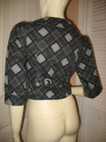 Womens Blazers Tops BLACK GRAY GREY White Check Checkered Plaid Pattern 3/4 Sleeve BLAZER TOP Women Career Office Work Wear Business Attire size Small Baby Collar Collared Button Down Cheap Affordable Clothes Clothing Wears
