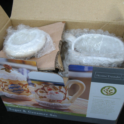 NEW CHRISTMAS THANKSGIVING SUGAR CREAM CREAMER CERAMIC SET Holiday Party Dinner With BOX