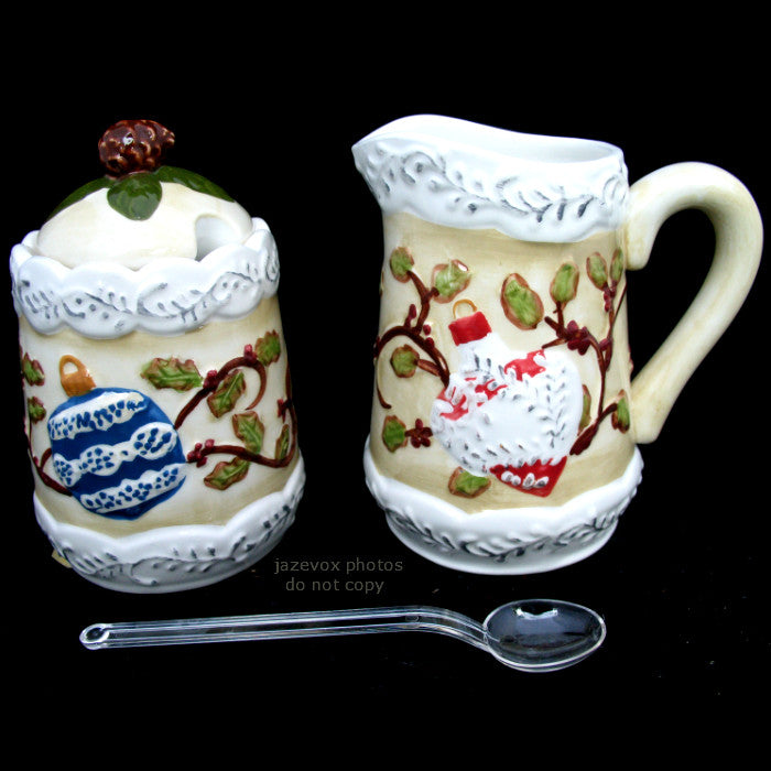 NEW CHRISTMAS THANKSGIVING SUGAR CREAM CREAMER CERAMIC SET Holiday Party Dinner With BOX