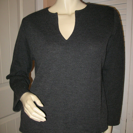 Womens Sweaters Tops Dark GRAY GREY LONG SLEEVE V-NECK VNECK TOP SWEATSHIRT SWEATER SHIRTS Winter Clothes Clothing Front Pocket size Medium Women Cheap Affordable Clothes Clothing Fashion Wear Wears Cold Winter Fall Season Days