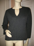 Womens Sweaters Tops Dark GRAY GREY LONG SLEEVE V-NECK VNECK TOP SWEATSHIRT SWEATER SHIRTS Winter Clothes Clothing Front Pocket size Medium Women Cheap Affordable Clothes Clothing Fashion Wear Wears Cold Winter Fall Season Days